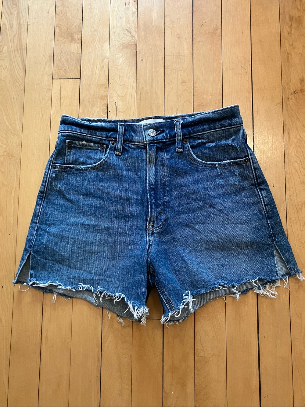 Abercrombie & Fitch Distressed Dark Blue Denim Jean Shorts